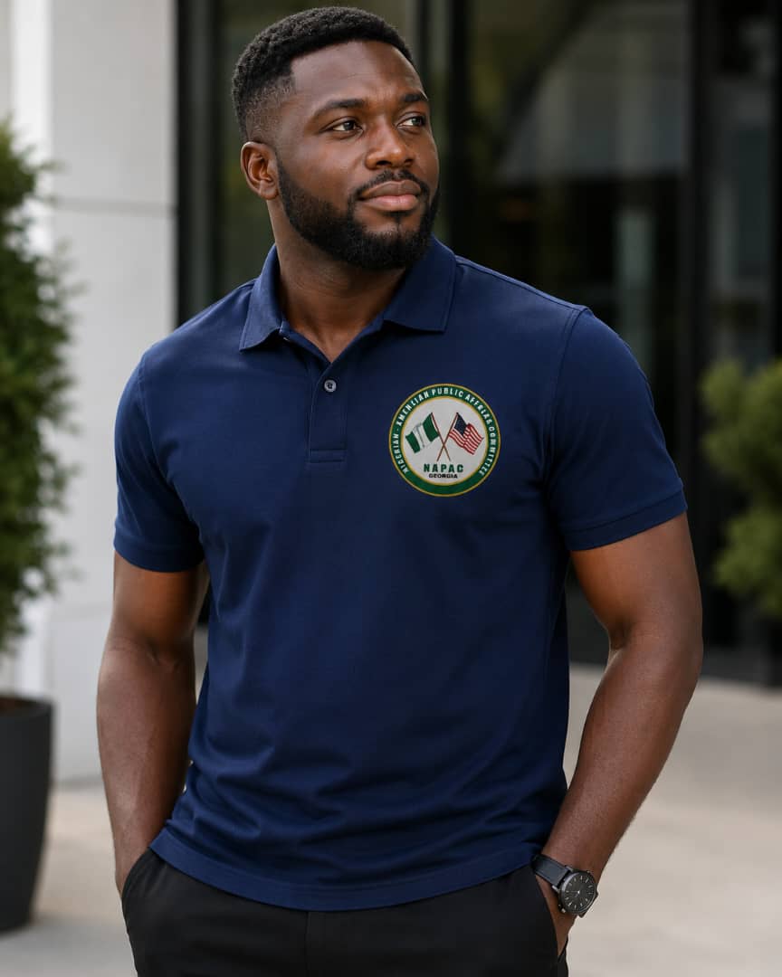 NAPAC AGM Member T-Shirt, Navy, worn by a man
